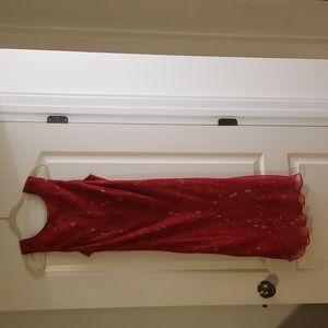 100% Silk Red Floral Dress